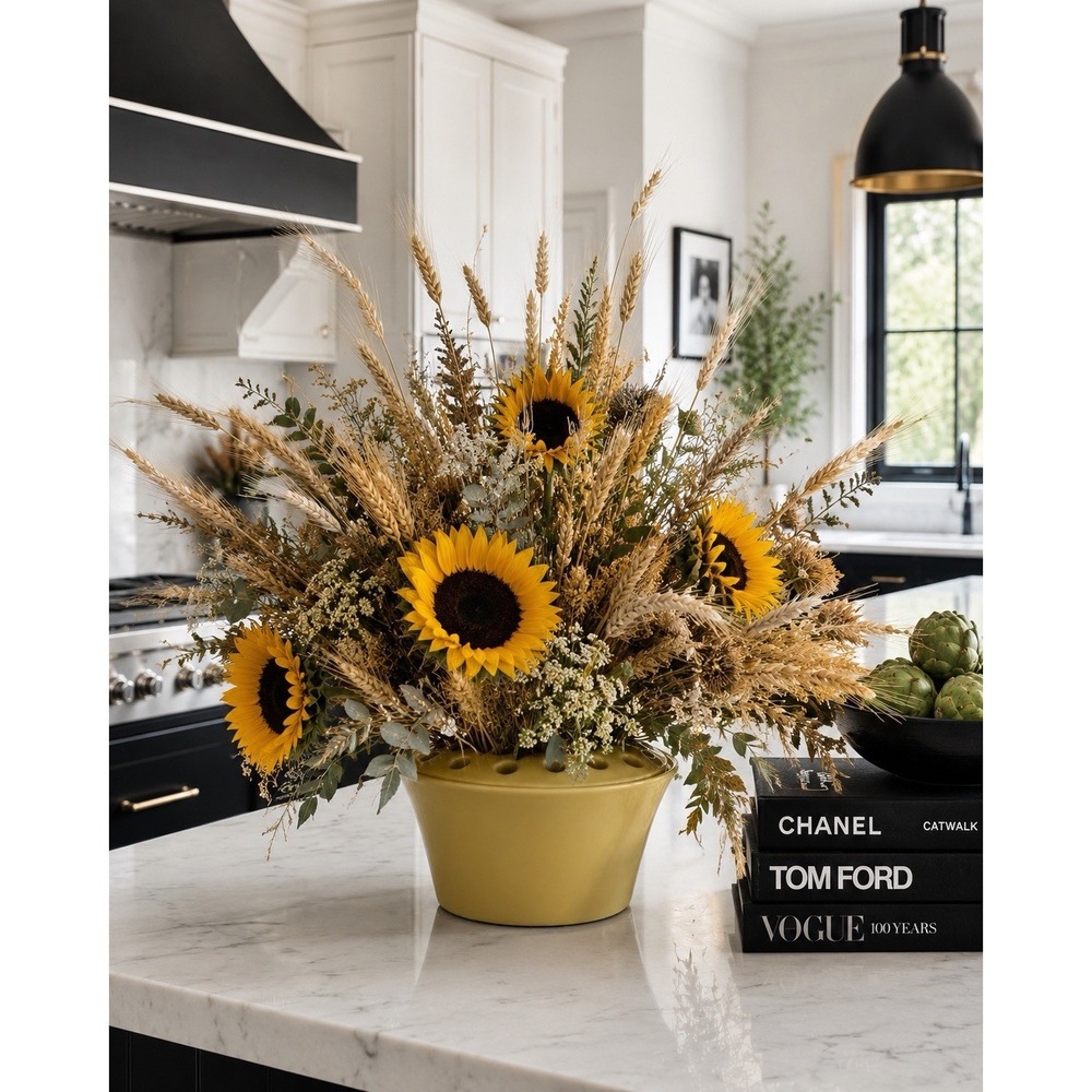 Southern Living‎ at Home Yellow Oval Flower Frog Vase Arrange It Easy 8.5x4.75"